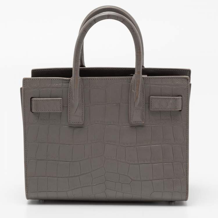 Pre Owned Saint Laurent Grey Croc Embossed Leather Nano Classic Sac De Jour Tote