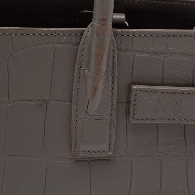 Pre Owned Saint Laurent Grey Croc Embossed Leather Nano Classic Sac De Jour Tote