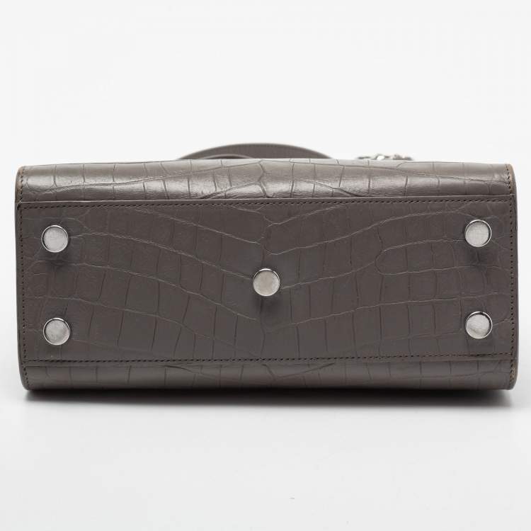 Pre Owned Saint Laurent Grey Croc Embossed Leather Nano Classic Sac De Jour Tote