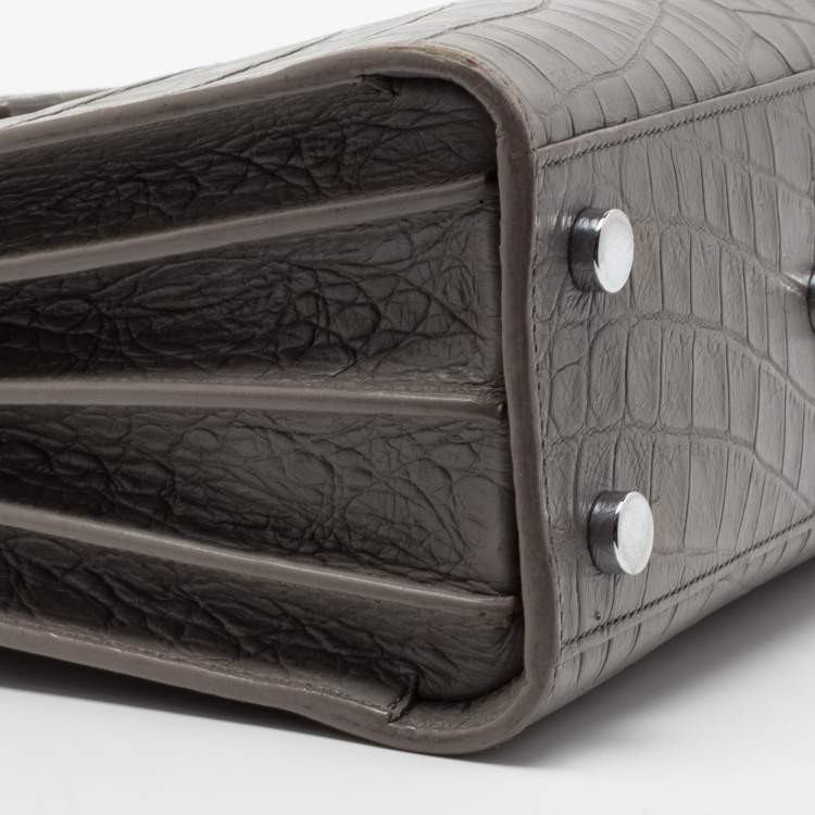 Pre Owned Saint Laurent Grey Croc Embossed Leather Nano Classic Sac De Jour Tote