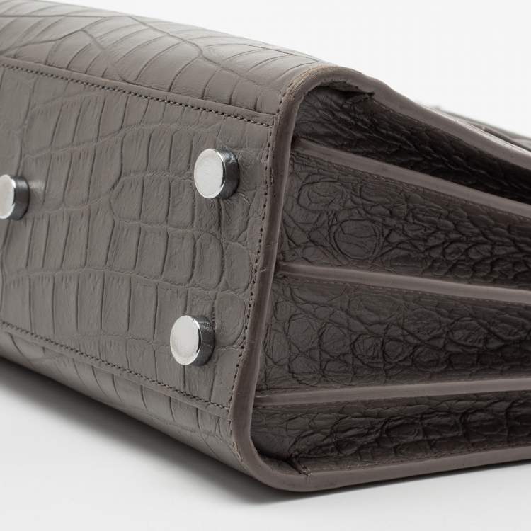 Pre Owned Saint Laurent Grey Croc Embossed Leather Nano Classic Sac De Jour Tote