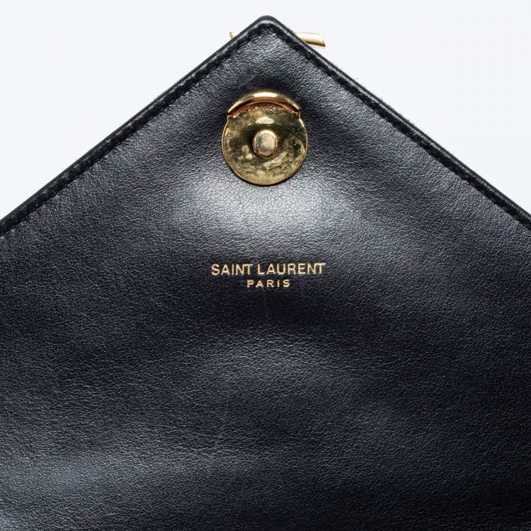 Pre Owned Saint Laurent Black Matelassé Leather and Suede Medium College Top Handle Bag