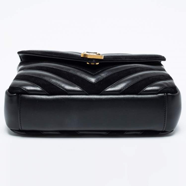 Pre Owned Saint Laurent Black Matelassé Leather and Suede Medium College Top Handle Bag