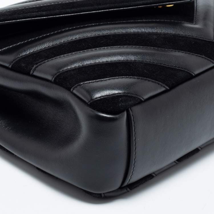 Pre Owned Saint Laurent Black Matelassé Leather and Suede Medium College Top Handle Bag
