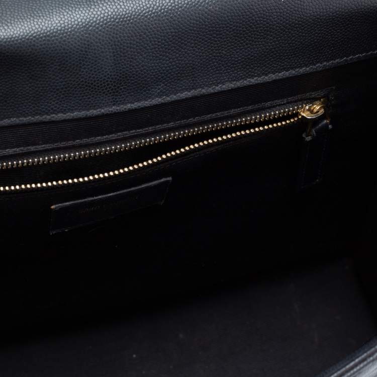 Pre Owned Saint Laurent Black Matelassé Leather Monogram Envelope Shoulder Bag