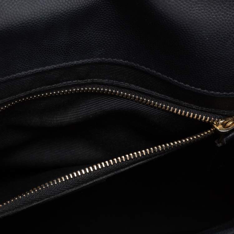 Pre Owned Saint Laurent Black Matelassé Leather Monogram Envelope Shoulder Bag