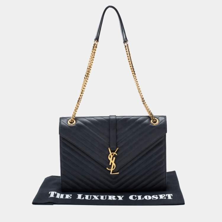 Pre Owned Saint Laurent Black Matelassé Leather Monogram Envelope Shoulder Bag