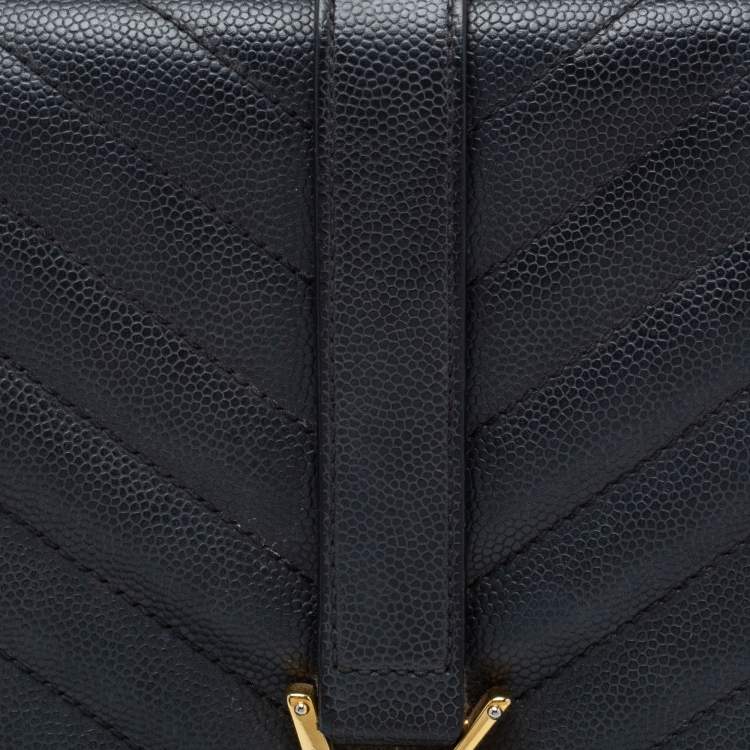 Pre Owned Saint Laurent Black Matelassé Leather Monogram Envelope Shoulder Bag