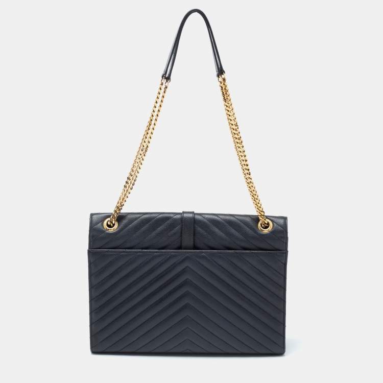 Pre Owned Saint Laurent Black Matelassé Leather Monogram Envelope Shoulder Bag