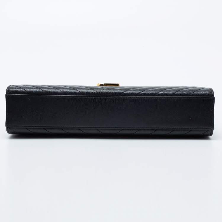 Pre Owned Saint Laurent Black Matelassé Leather Monogram Envelope Shoulder Bag
