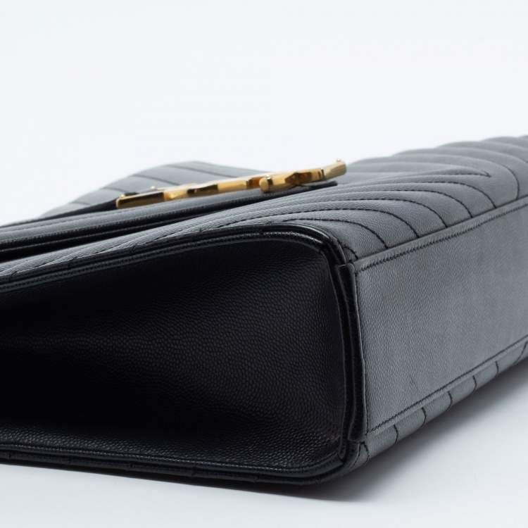 Pre Owned Saint Laurent Black Matelassé Leather Monogram Envelope Shoulder Bag