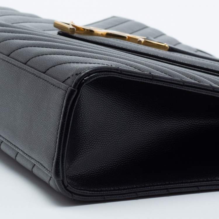 Pre Owned Saint Laurent Black Matelassé Leather Monogram Envelope Shoulder Bag