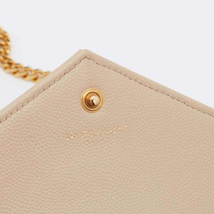 Pre Owned Saint Laurent Beige Leather Monogram Envelope Wallet-On-Chain