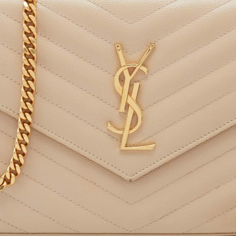 Pre Owned Saint Laurent Beige Leather Monogram Envelope Wallet-On-Chain