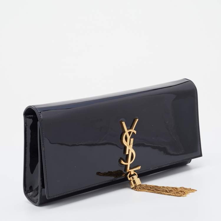 مملوكة مسبقًا Saint Laurent Black Patent Leather Kate Tassel Clutch