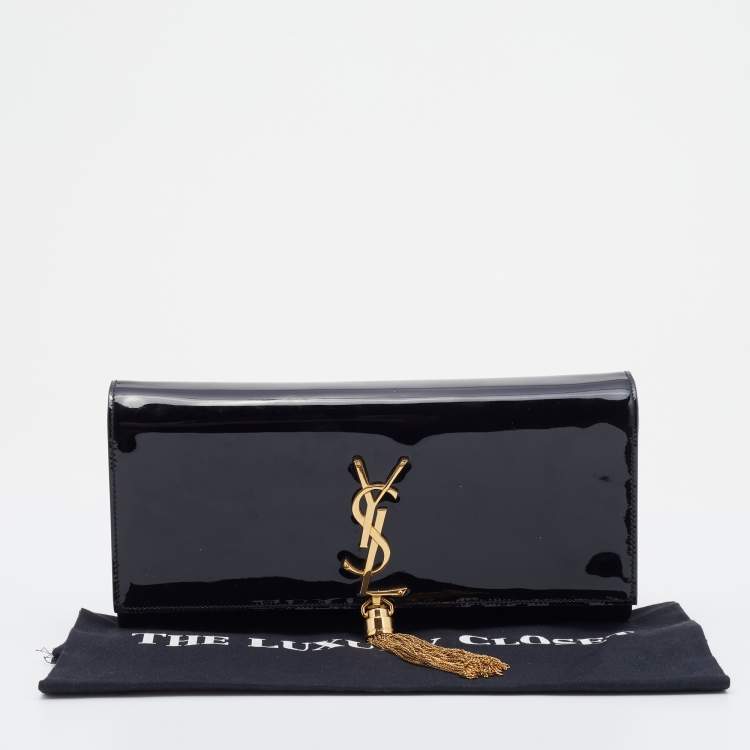 مملوكة مسبقًا Saint Laurent Black Patent Leather Kate Tassel Clutch