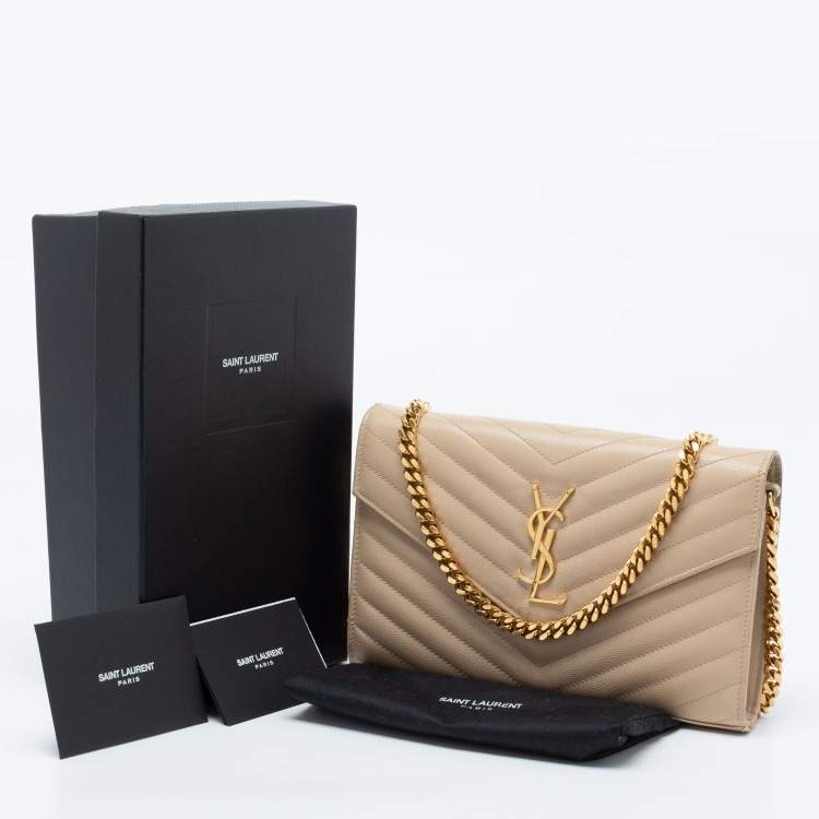 Pre Owned Saint Laurent Beige Leather Small Envelope Shoulder Bag