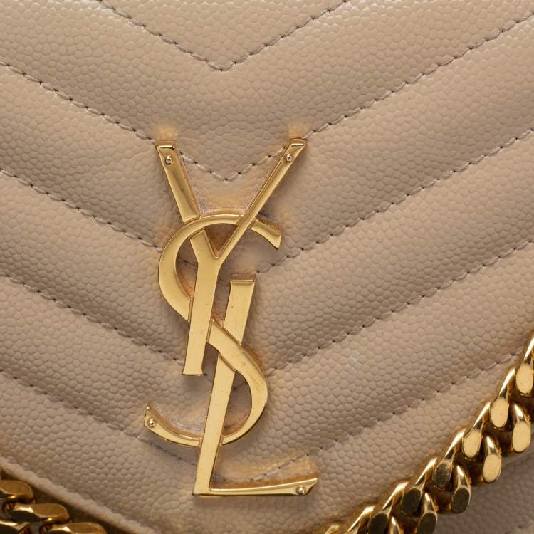 Pre Owned Saint Laurent Beige Leather Small Envelope Shoulder Bag