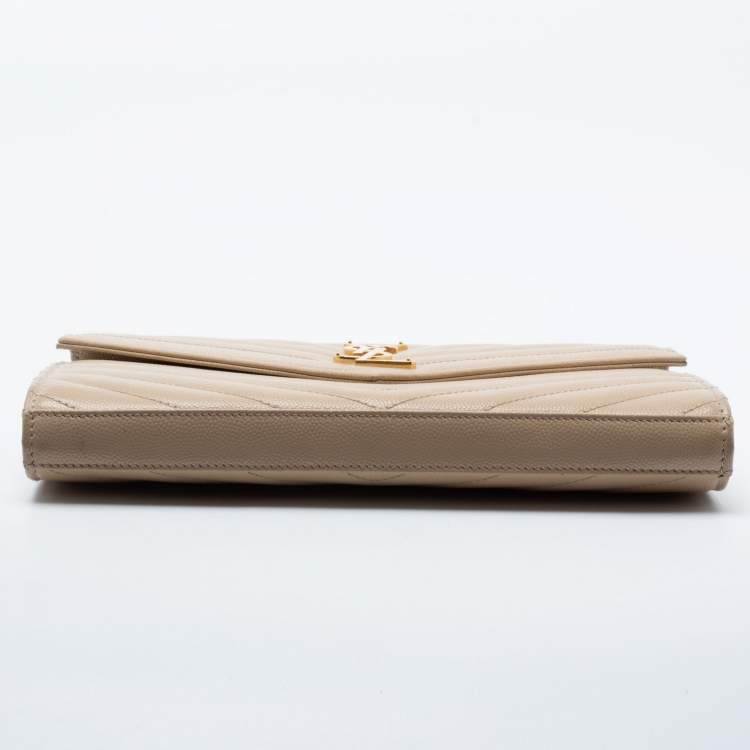Pre Owned Saint Laurent Beige Leather Small Envelope Shoulder Bag