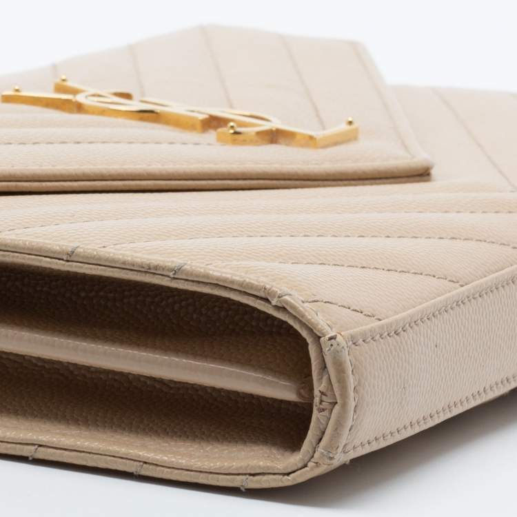 Pre Owned Saint Laurent Beige Leather Small Envelope Shoulder Bag