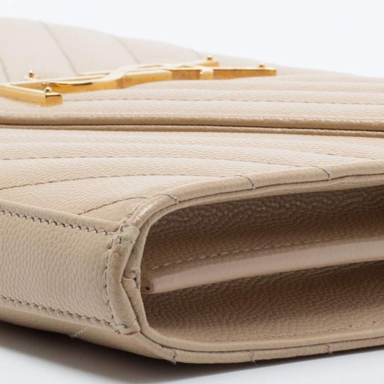 Pre Owned Saint Laurent Beige Leather Small Envelope Shoulder Bag