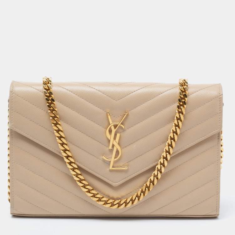 Pre Owned Saint Laurent Beige Leather Small Envelope Shoulder Bag