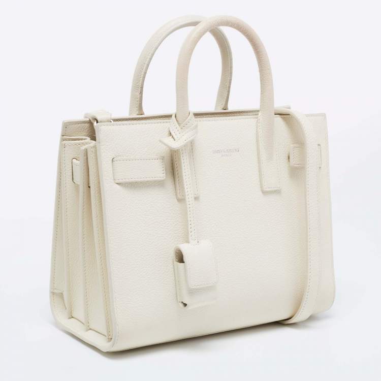 Pre Owned Saint Laurent Cream Leather Nano Classic Sac De Jour Tote