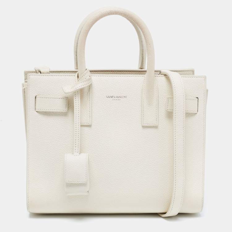Pre Owned Saint Laurent Cream Leather Nano Classic Sac De Jour Tote