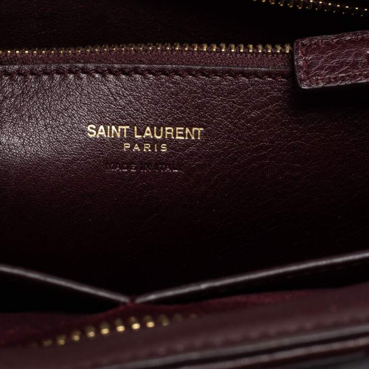Pre Owned Saint Laurent Burgundy Matelassé Leather Small Monogram Cabas Tote