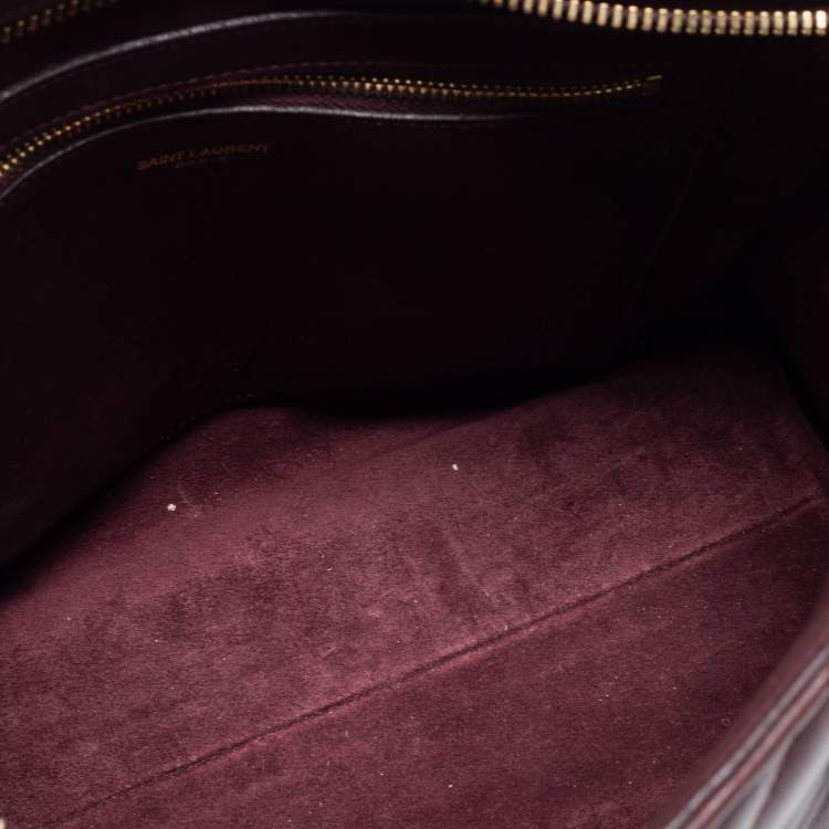 Pre Owned Saint Laurent Burgundy Matelassé Leather Small Monogram Cabas Tote