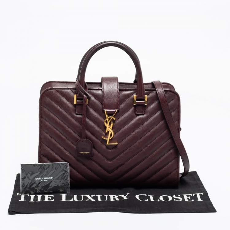 Pre Owned Saint Laurent Burgundy Matelassé Leather Small Monogram Cabas Tote