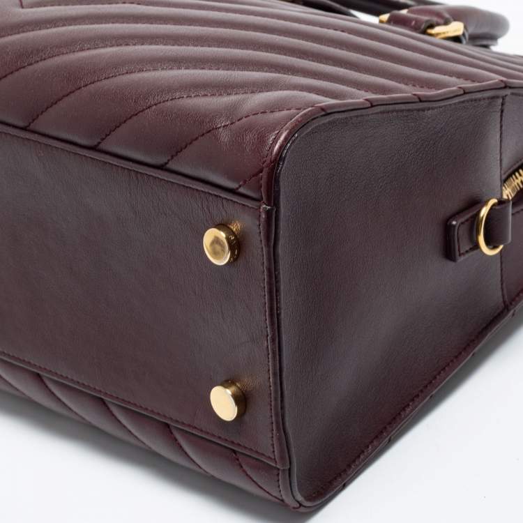 Pre Owned Saint Laurent Burgundy Matelassé Leather Small Monogram Cabas Tote