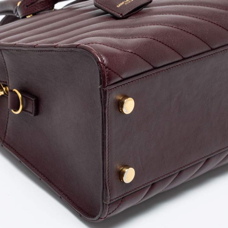 Pre Owned Saint Laurent Burgundy Matelassé Leather Small Monogram Cabas Tote