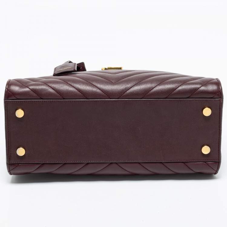 Pre Owned Saint Laurent Burgundy Matelassé Leather Small Monogram Cabas Tote