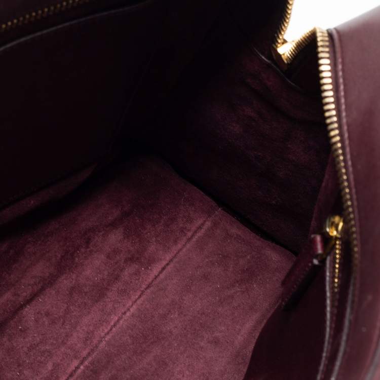 Pre Owned Saint Laurent Burgundy Matelassé Leather Small Monogram Cabas Tote