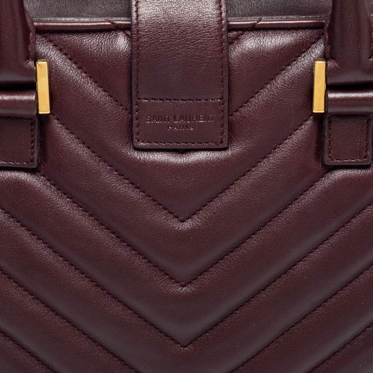 Pre Owned Saint Laurent Burgundy Matelassé Leather Small Monogram Cabas Tote