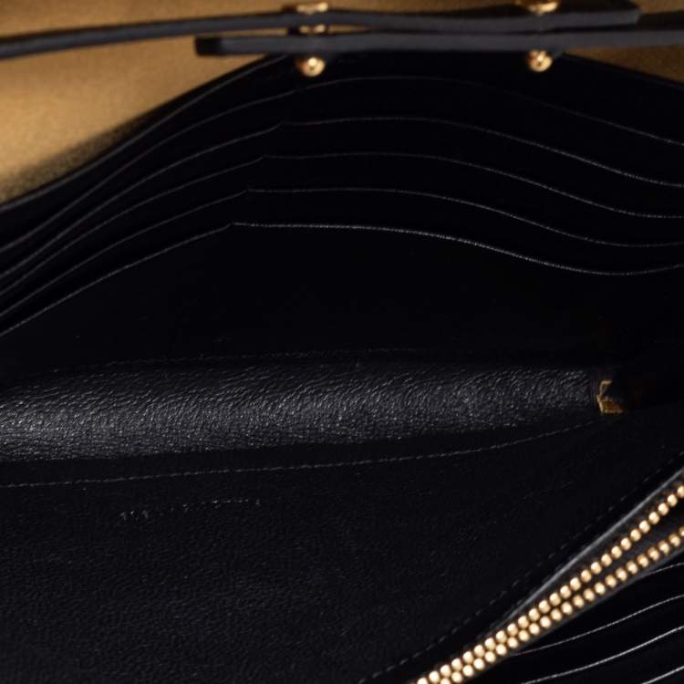 Pre Owned Saint Laurent Gold Sequin and Satin Monogram Wallet On Chain