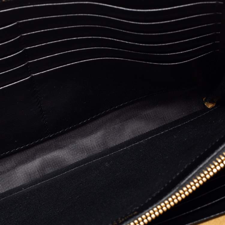 Pre Owned Saint Laurent Gold Sequin and Satin Monogram Wallet On Chain