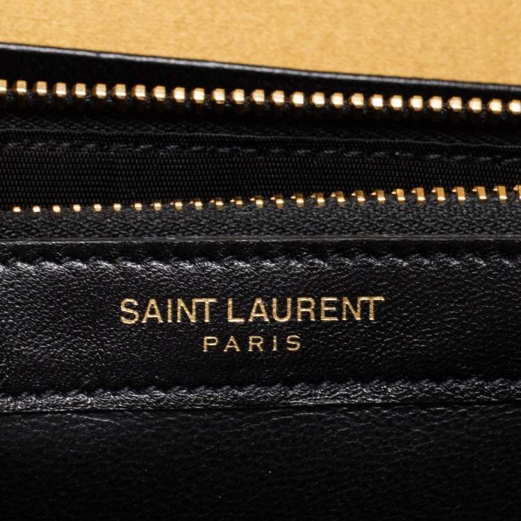 Pre Owned Saint Laurent Gold Sequin and Satin Monogram Wallet On Chain