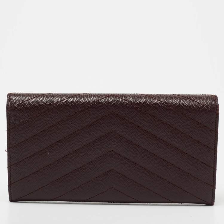 Pre Owned Saint Laurent Burgundy Matelassé Leather Monogram Flap Wallet