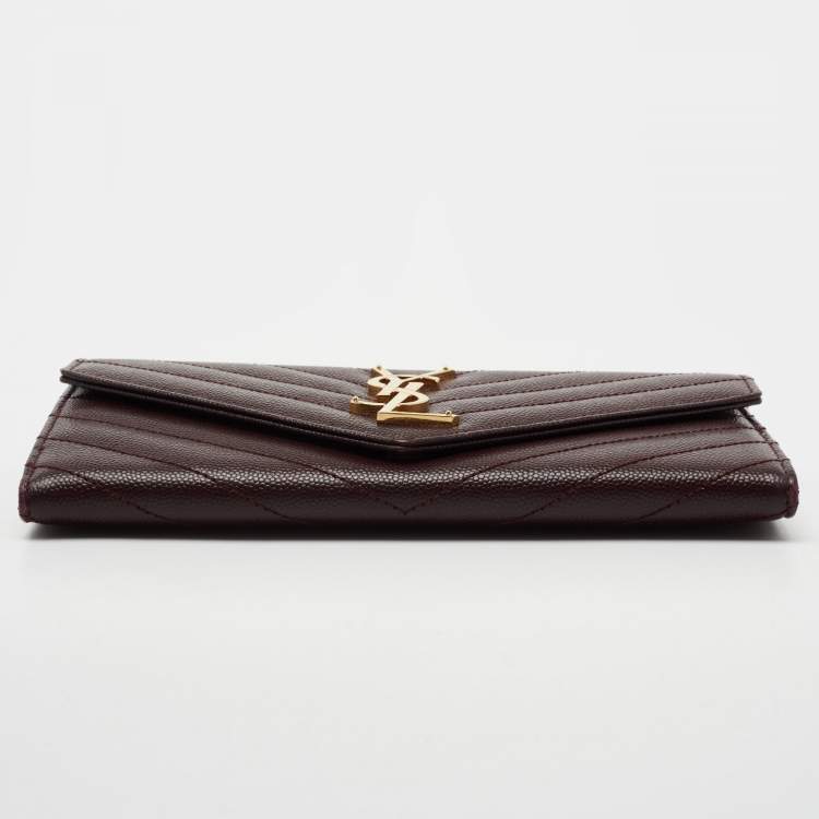 Pre Owned Saint Laurent Burgundy Matelassé Leather Monogram Flap Wallet