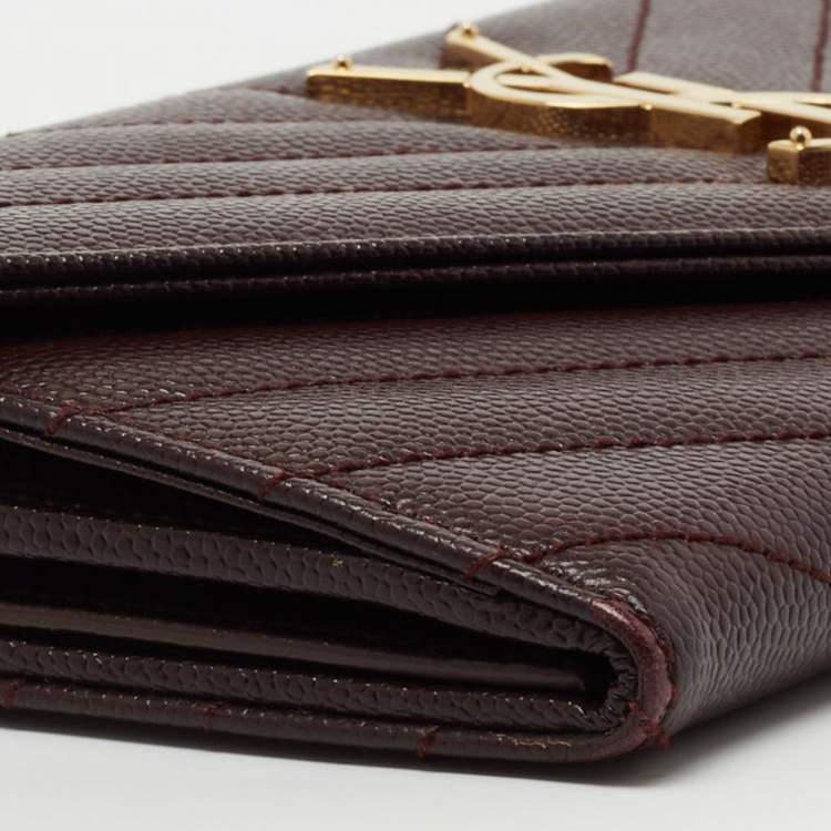 Pre Owned Saint Laurent Burgundy Matelassé Leather Monogram Flap Wallet