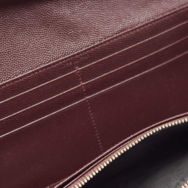Pre Owned Saint Laurent Burgundy Matelassé Leather Monogram Flap Wallet
