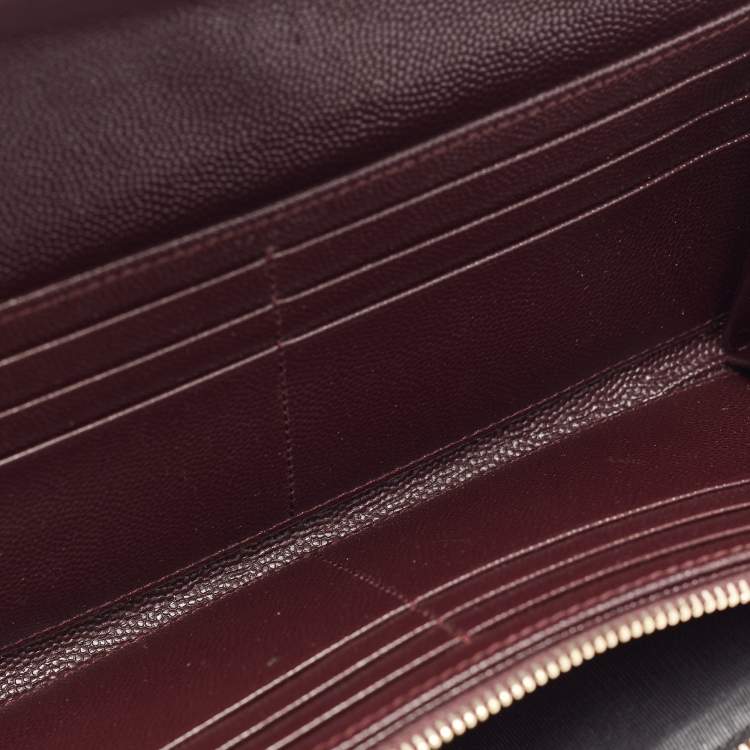 Pre Owned Saint Laurent Burgundy Matelassé Leather Monogram Flap Wallet
