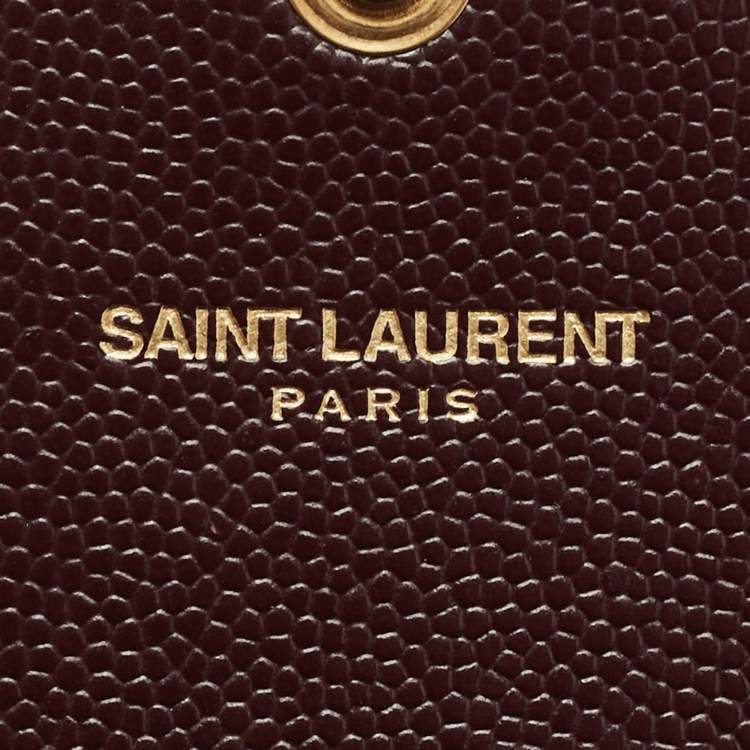 Pre Owned Saint Laurent Burgundy Matelassé Leather Monogram Flap Wallet