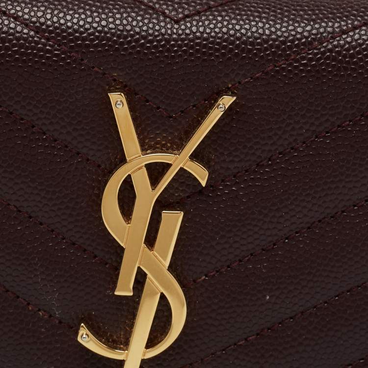 Pre Owned Saint Laurent Burgundy Matelassé Leather Monogram Flap Wallet