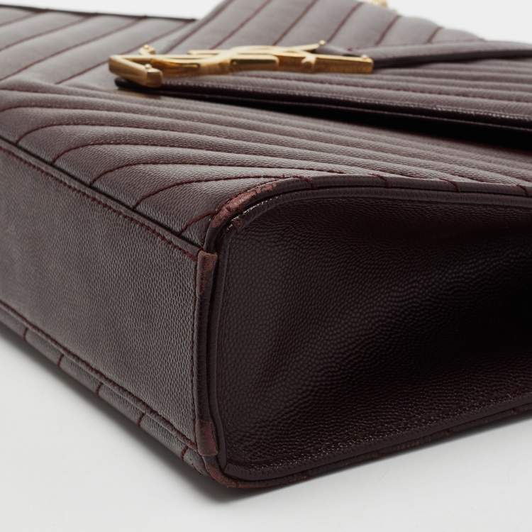 Pre Owned Saint Laurent Burgundy Matelassé Leather Monogram Envelope Shoulder Bag