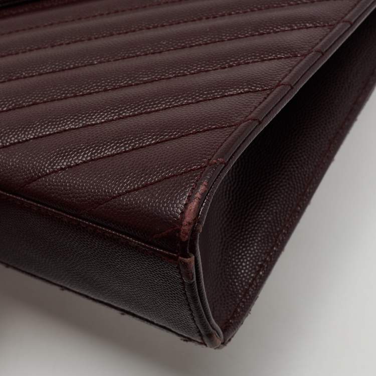 Pre Owned Saint Laurent Burgundy Matelassé Leather Monogram Envelope Shoulder Bag