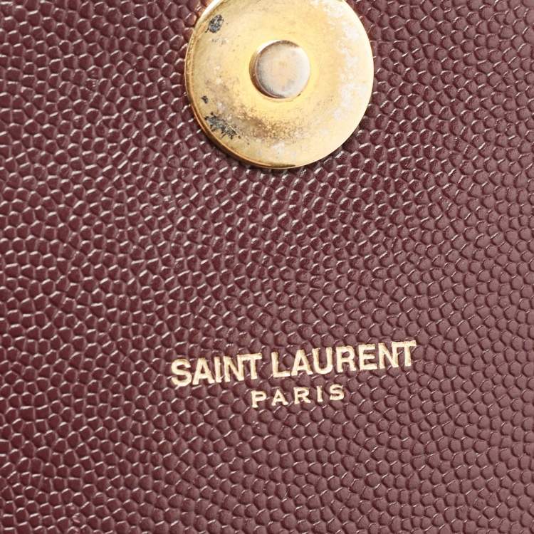 Pre Owned Saint Laurent Burgundy Matelassé Leather Monogram Envelope Shoulder Bag