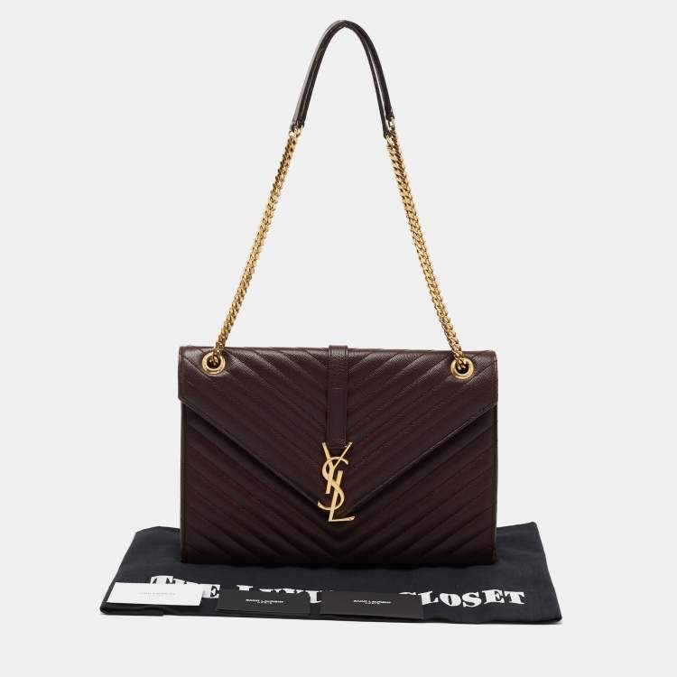 Pre Owned Saint Laurent Burgundy Matelassé Leather Monogram Envelope Shoulder Bag